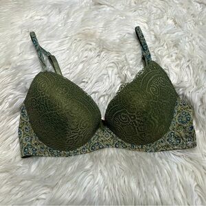 Lucky Brand Olive Green Lace & Paisley Lightly Padded Bra Underwire